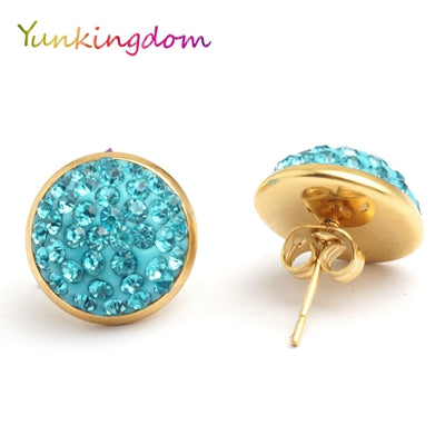 Yunkingdom Fashion round shape lovely stud earrings female stainless steel  rhinestone earring wholesale/retail