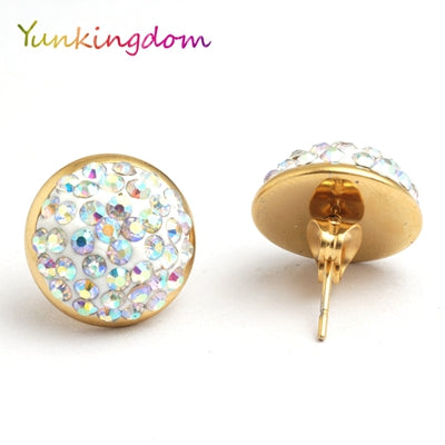 Yunkingdom Fashion round shape lovely stud earrings female stainless steel  rhinestone earring wholesale/retail