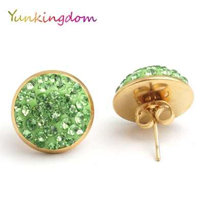 Yunkingdom Fashion round shape lovely stud earrings female stainless steel  rhinestone earring wholesale/retail