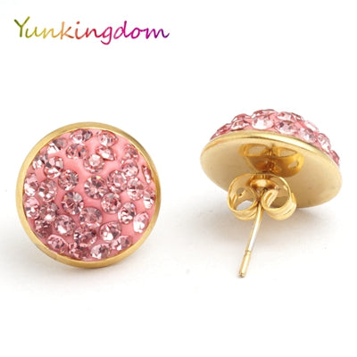 Yunkingdom Fashion round shape lovely stud earrings female stainless steel  rhinestone earring wholesale/retail