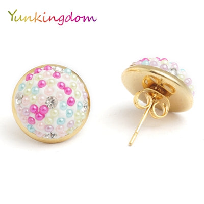 Yunkingdom Fashion round shape lovely stud earrings female stainless steel  rhinestone earring wholesale/retail