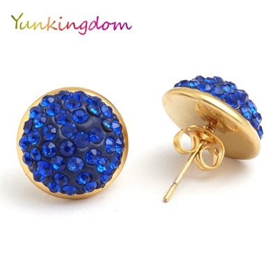 Yunkingdom Fashion round shape lovely stud earrings female stainless steel  rhinestone earring wholesale/retail