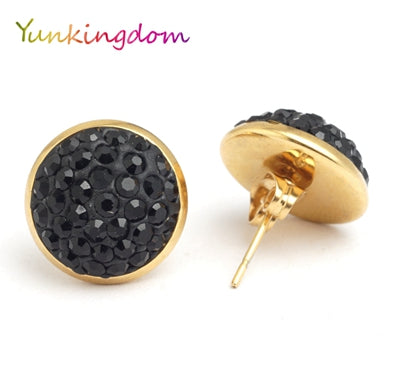 Yunkingdom Fashion round shape lovely stud earrings female stainless steel  rhinestone earring wholesale/retail