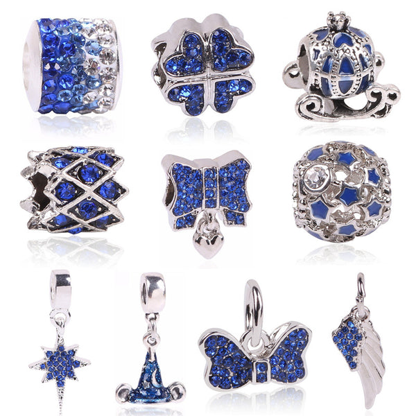 2017 Hot Sale Plated Silver Blue Enamel Charm Bead Fit Original Pandora Beads Bracelet Necklace Authentic Fashion Jewelry