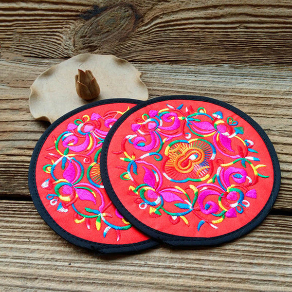 2pcs  National Wind Embroidery Placemat Coaster Kitchen Accessories Cup Mat Bar Mug Drink Pads Table Decoration E