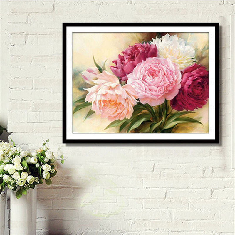 DIY 5D Full Diamonds Embroidery Peony flowers Round Diamond Painting Cross Stitch Kits Diamond Mosaic Home Decoration 40*30cm