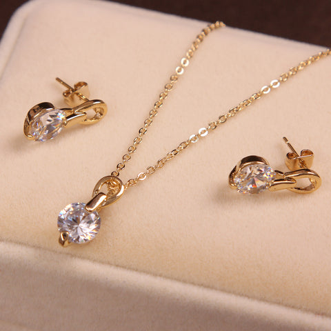 ZOSHI Wedding Jewelry Sets Gold Color Chain CZ Stone Pendant Necklaces + Stud Earrings Woman Wholesale African Jewelry Sets Gift