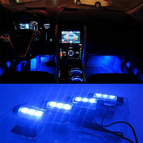 High Quality Blue 4in1 12V 4x 3LED car Interior light Decorative Atmosphere Lights Car Styling Lamp For Ford Focus 2