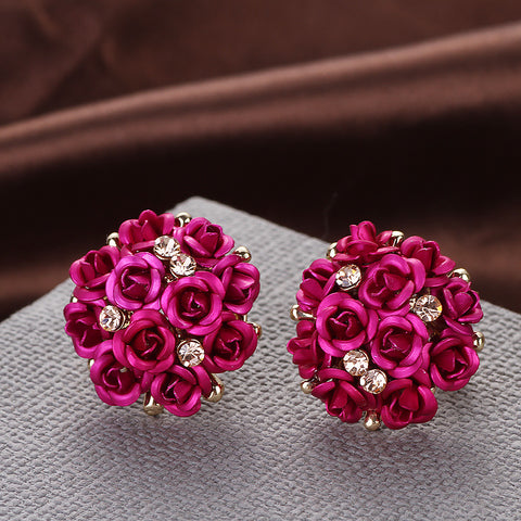 Gulicx Romantic 2.2CM Big Rose Flower Stud Earrings Fashion Brand Crystal Earrings For Women Couple Jewelry Gift