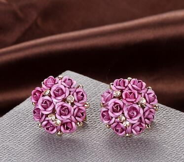 Gulicx Romantic 2.2CM Big Rose Flower Stud Earrings Fashion Brand Crystal Earrings For Women Couple Jewelry Gift