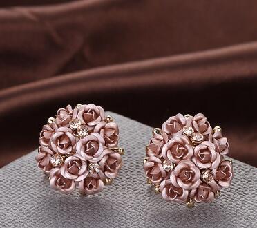 Gulicx Romantic 2.2CM Big Rose Flower Stud Earrings Fashion Brand Crystal Earrings For Women Couple Jewelry Gift