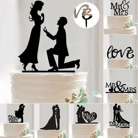 Hot Sale Wedding Decoration Cake Topper Mr Mrs Acrylic Black Romantic Bride Groom For Wedding Cake Topper Party Favors