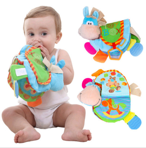TOP 0-12 Month Baby Rattles Teether Toys Cute Donkey Animal Cloth Book For Toddlers Learning early Education Toys Christmas Gift