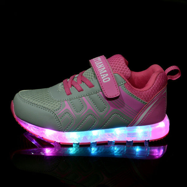 2017 New Children's Shoes Girls Casual Shoes USB Charging Spring Luminous Sneakers LED Glowing Boys Sports Shoes Kids Outdoor