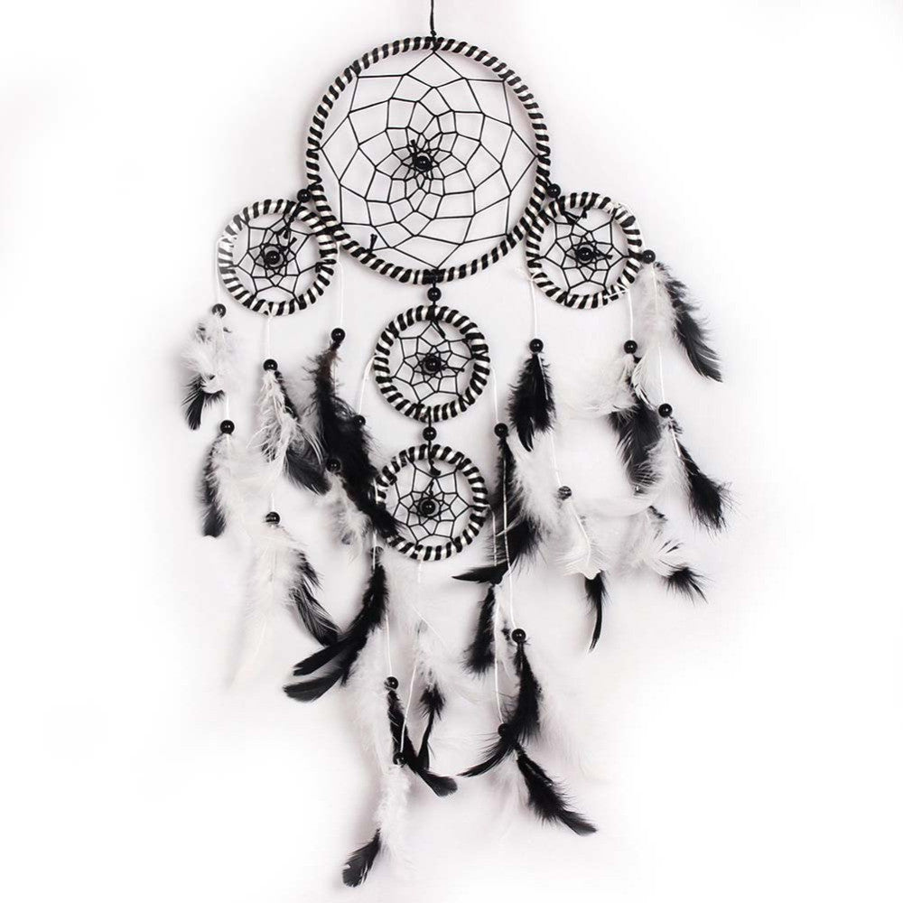 Black White Handmade Dream Catcher Feathers Bead Wall Hanging Decoration Ornament Crafts Moscot Gifts Home Decor