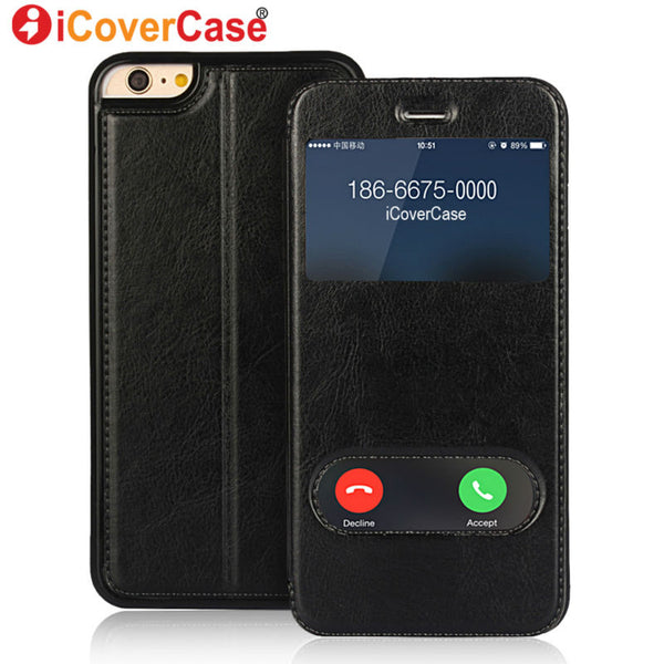 Coque for iPhone SE Cover Window View Case Flip Leather Fundas for iPhone 5 5s 7 6 6s Plus Huawei P8 Lite Nexus 6P Sony M4 Aqua