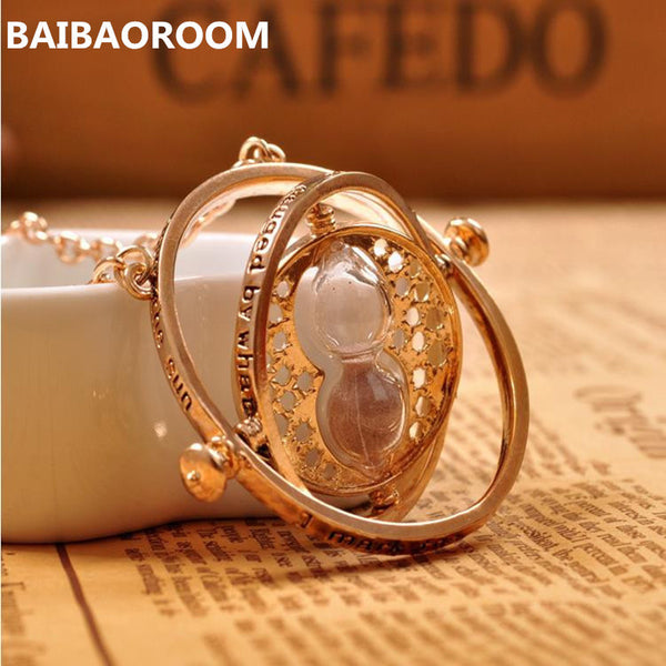 Gold plated time turner necklace hourglass vintage pendant Hermione Granger for women lady girl wholesale 0131