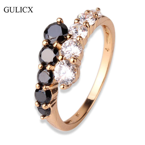 Fashion Engagement Rings for women Gold-color Mid Ring Black White Crystal Zirconia CZ Band Ring Wedding Rings Jewelry R110