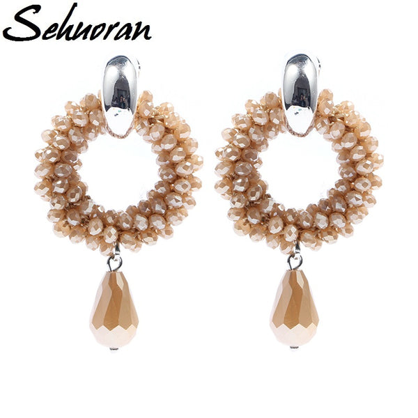 2017New hot sale earings Long For Woman with Copper round and crystal oorbellen statement  drop earrings pendants