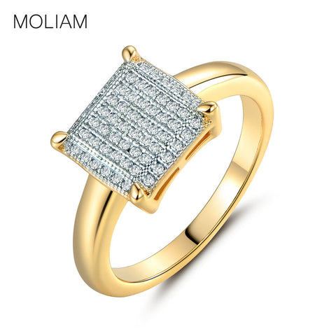 MOLIAM Fashion Wedding Rings for Women Gold-Color Crystal Cubic Zirconia Square Shape Ring Jewelry MLR229