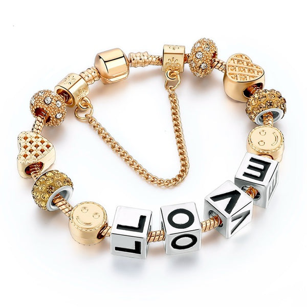 2016 New Arrival Heart Charm Bracelets For Women Gold Chain Bead Bracelets & Bangles Original Pulsera SBR160131