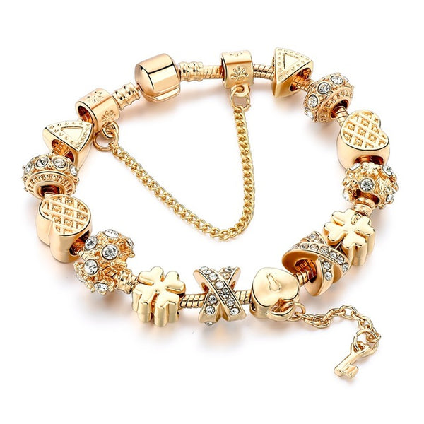2016 New Arrival Heart Charm Bracelets For Women Gold Chain Bead Bracelets & Bangles Original Pulsera SBR160131