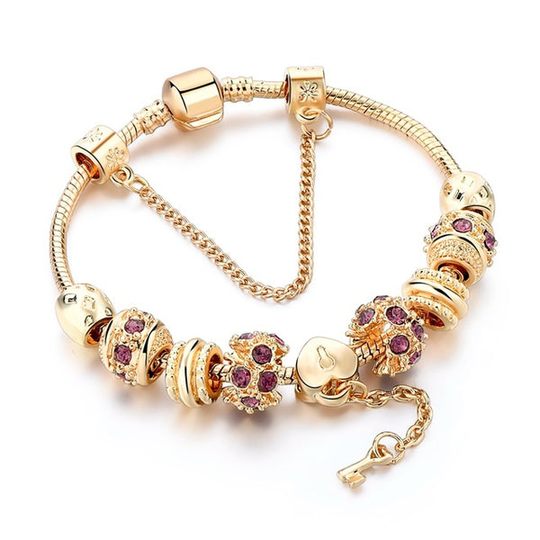 2016 New Arrival Heart Charm Bracelets For Women Gold Chain Bead Bracelets & Bangles Original Pulsera SBR160131