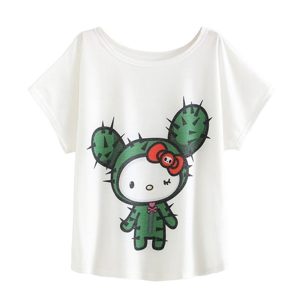 New 2017 Summer Women Desert Cactus Print T Shirts Cute Casual Short Sleeve Girl T-Shirts O Neck Graphic Tops Tees WAIBO BEAR