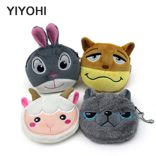 YIYOHI 11cm*10cm Cute Style Crazy Animals Zipper Plush Coin Purse Kawaii Children Coin Purse  Women Wallets  Mini Handbag
