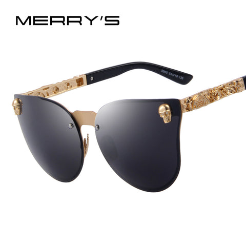 MERRY'S Fashion Women Gothic Eyewear Skull Frame Metal Temple Oculos de sol UV400