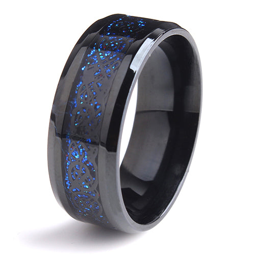 8mm Black Dragon blue carbon fiber wedding rings for women 316L Stainless Steel men jewelry wholesale
