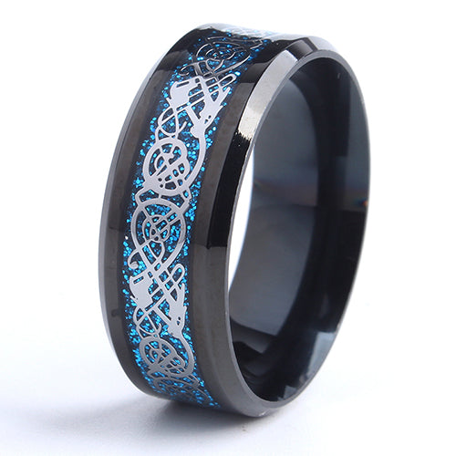 8mm Black Dragon blue carbon fiber wedding rings for women 316L Stainless Steel men jewelry wholesale