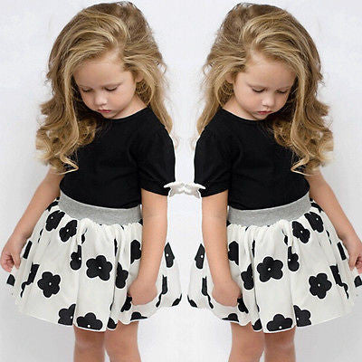 summer style Girls clothing set baby girl's clothes sets cartoon flower children kids T shirt + skirt the casual cute suit