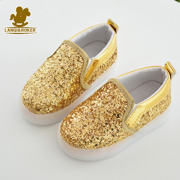 2017 New Baby Children Shoes Kids Led Flash Sneakers Spring Autumn Fashion Sequin Sneakers Girls Princess Lightning Shoes 21-30