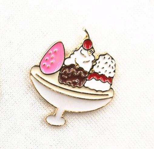 X023 Cartoon Oil Drop Heart Ice Cream Coffee Spoon Brooch Pins Button Pins Girl Jeans Bag Decoration Gift  Bijoux Wholesale