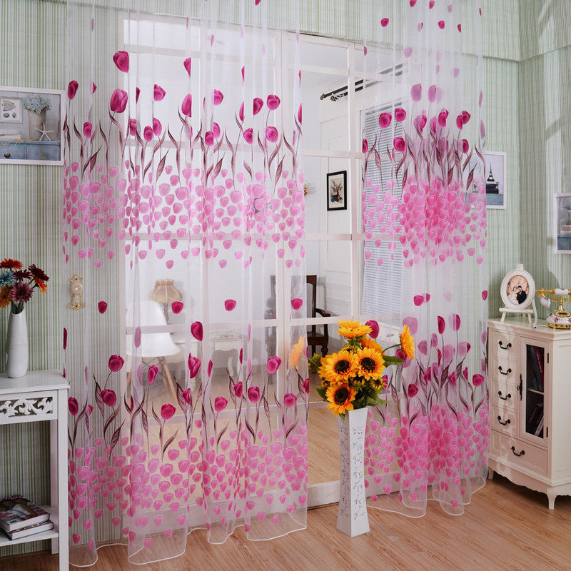 Tulip Flower Pattern Printed Window Curtains 100*200 CM Living Room Home Decoration Rod Pocket Process Voile Curtain P17