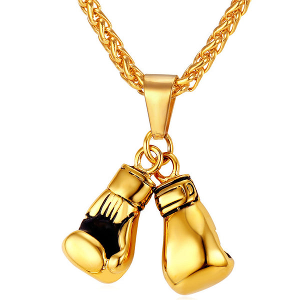 U7 Brand Men Necklace & Pendant Gold Color Stainless Steel Chain Pair Boxing Glove Charm Fashion Sport Fitness Jewelry P856