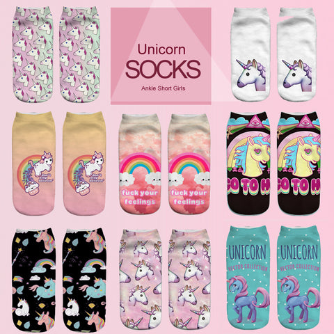 emoji unicorn funny socks Hot Sale 3d Printed womens socks low cut ankle short  spaort socks