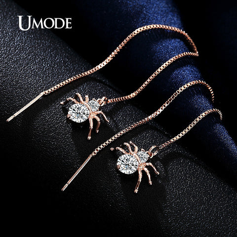 UMODE Spider Shaped Drop Earrings  Rose Gold Color Round Cut AAA CZ  Long Earrings For Women Fashion Jewelry Mother Gift AUE0175
