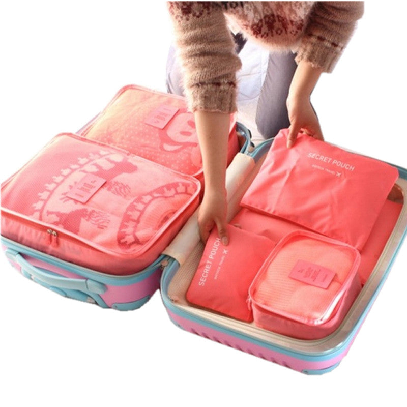 Nylon Packing Cube Travel Bag System Durable 6 Pieces One Set Large Capacity Of Unisex Clothing Sorting Organize Bag