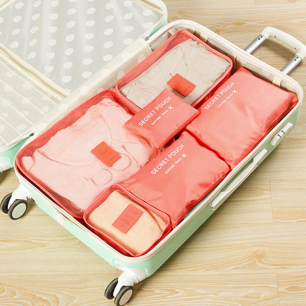 Nylon Packing Cube Travel Bag System Durable 6 Pieces One Set Large Capacity Of Unisex Clothing Sorting Organize Bag