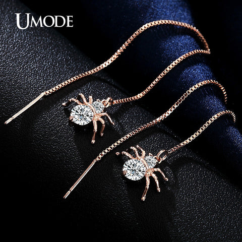PrePiece Long Spider Shaped Round Cut Clear CZ Brincos Gold Color Dangle Earrings Jewelry for Women Brincos Hot Gift New PUE0175