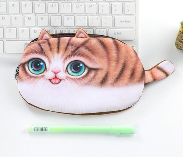 Vivid 3D Painting Chunky Cat Pencil Bag Stationery Storage Organizer Bag School Supply Student Prize