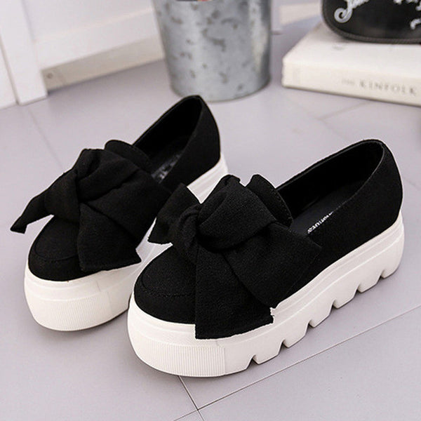 fujin 2017 Autumn spring  moccasin womens flats Fashion creepers shoes Bow lady flats loafers Ladies Slip On Platform 5CM Shoes