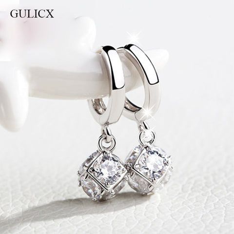 GULICX Fashion White/Gold-color Drop Earrings for Women Long Dangle Earing Crystal CZ Zircon Statement Wedding Ball Jewelry E304