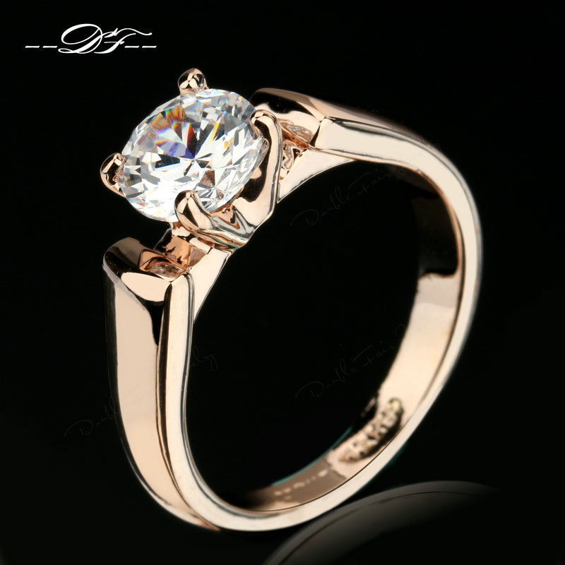 Double Fair 1.25 Carat Round Cut Cubic Zircon Engagement Rings Silver/Rose Gold Color Wedding Jewelry For Men/Women Anel DFR054