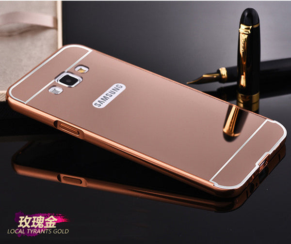 Luxury Metal Phone Case For Samsung Galaxy A320 A520 A3 A5 A7 2017 J5 J7 Prime 2016 Plating Aluminum Frame+Mirror Back Cover