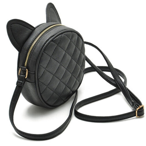 Hot Wmen Bag Fashion Women Messenger Bags Cat Ear Shoulder Bag High Quality PU Leather Crossbody Quiled Embroidery Round Handbag