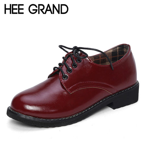 HEE GRAND 2017 Patent Leather Women Oxfords British New Spring Platform Flats Casual Lace-Up Ladies Brogue Shoes Woman XWD2530