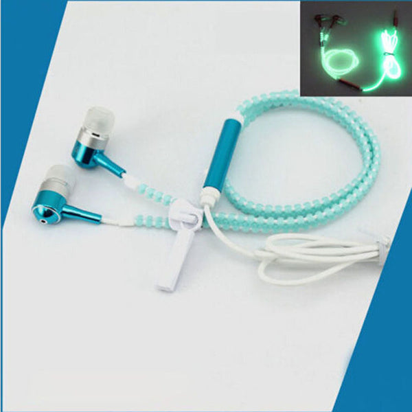 1.2m Earphones Luminous Headphones with Microphone Metal Zipper Glowing in the Dark 3.5mm for Iphone Samsung Xiaomi Headset